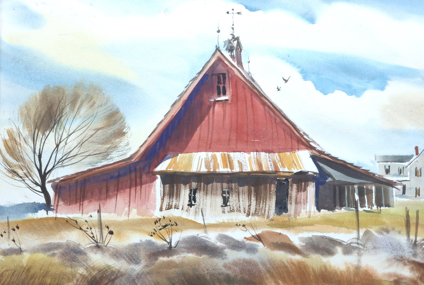 Rural Red Barn with Farmhouse by J.R. Hamil