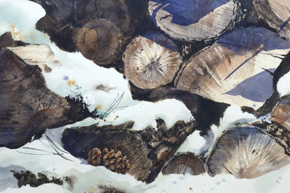 Winter Landscape with Stacked Logs and Pinecones by Nanae Ito