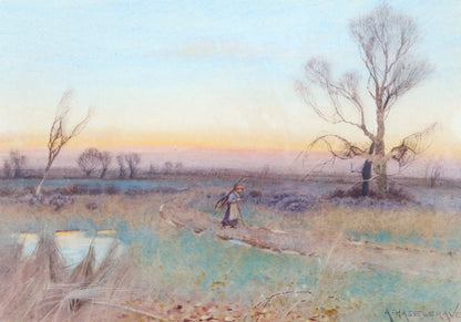 Twilight Landscape with Lone Figure, Signed A. Haselcrave