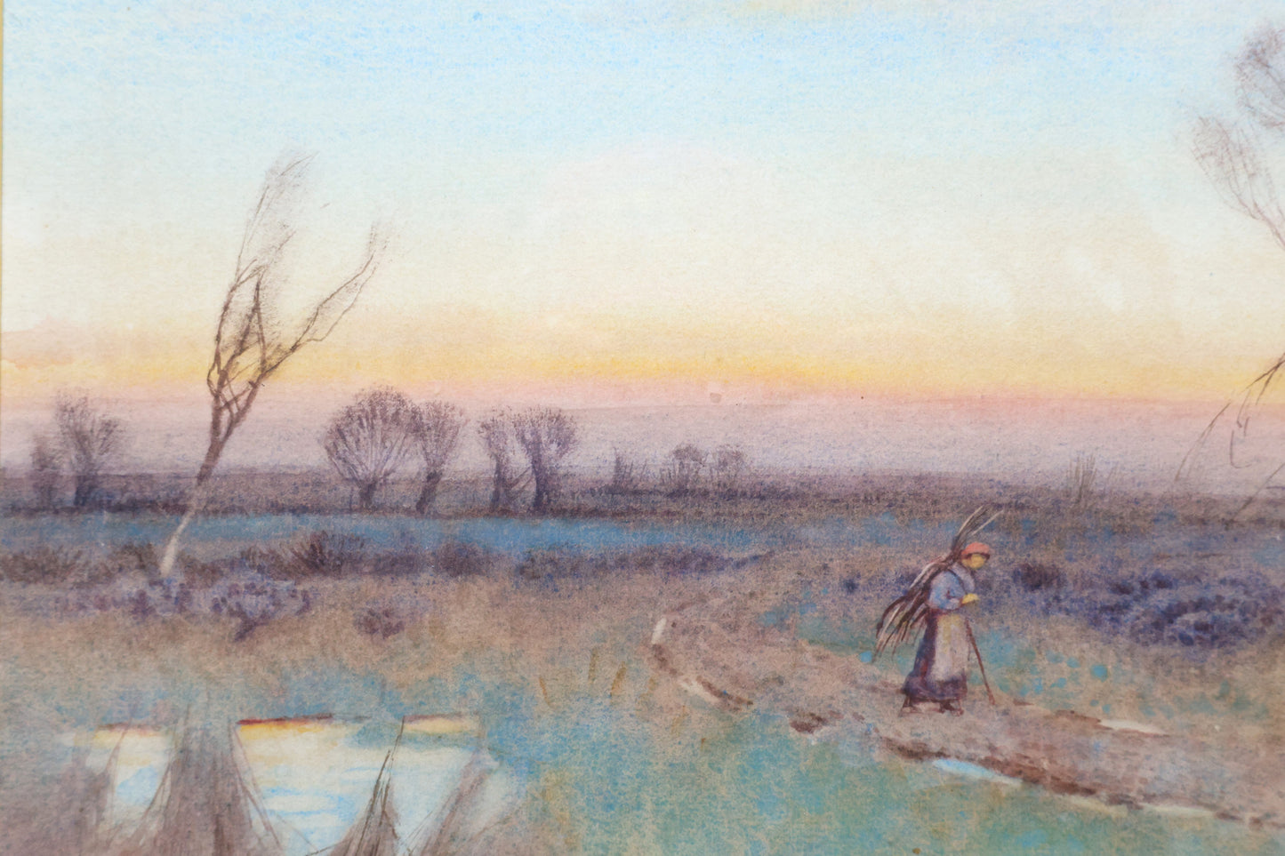 Twilight Landscape with Lone Figure, Signed A. Haselcrave