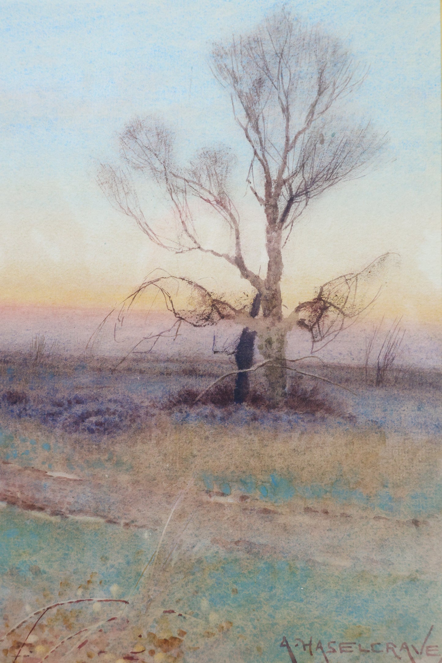 Twilight Landscape with Lone Figure, Signed A. Haselcrave