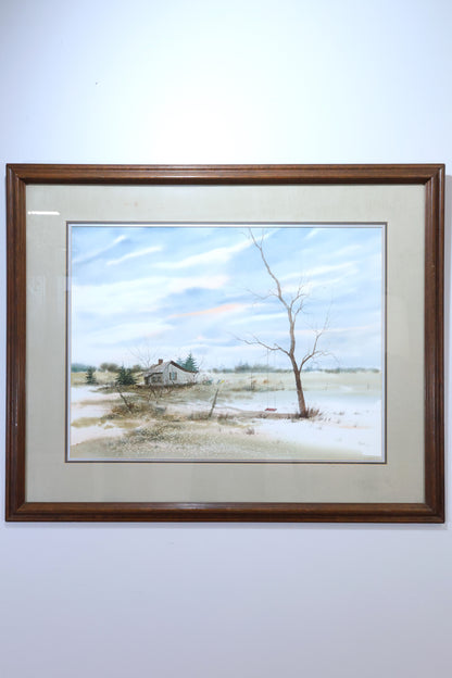 Winter Landscape with Farmhouse, Signed Taylor, 1985