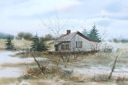 Winter Landscape with Farmhouse, Signed Taylor, 1985