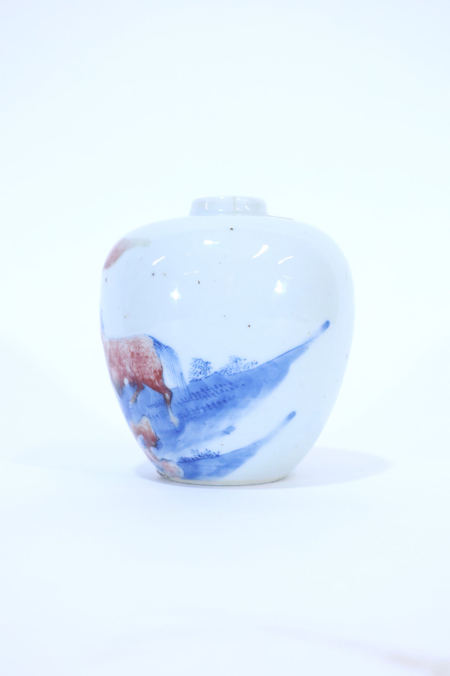 Blue and Red Underglaze Porcelain Jar with Horse Motif