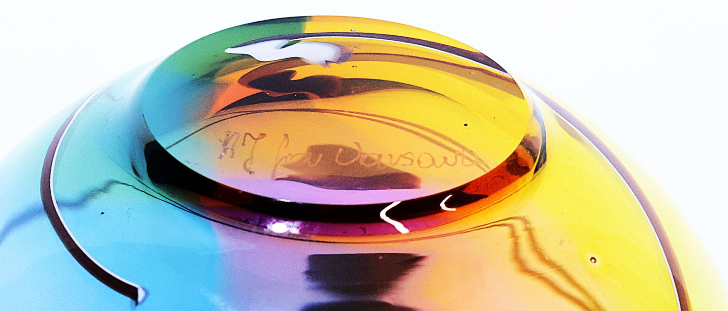 Hand-Blown Art Glass Bowl with Illegible Signature