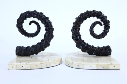 Pair of Michael Aram Ram’s Horn Bookends with Bone Inlay Bases