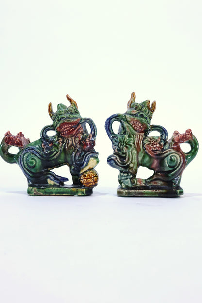 Pair of 19th C. Chinese Sancai-Glazed Foo Dogs