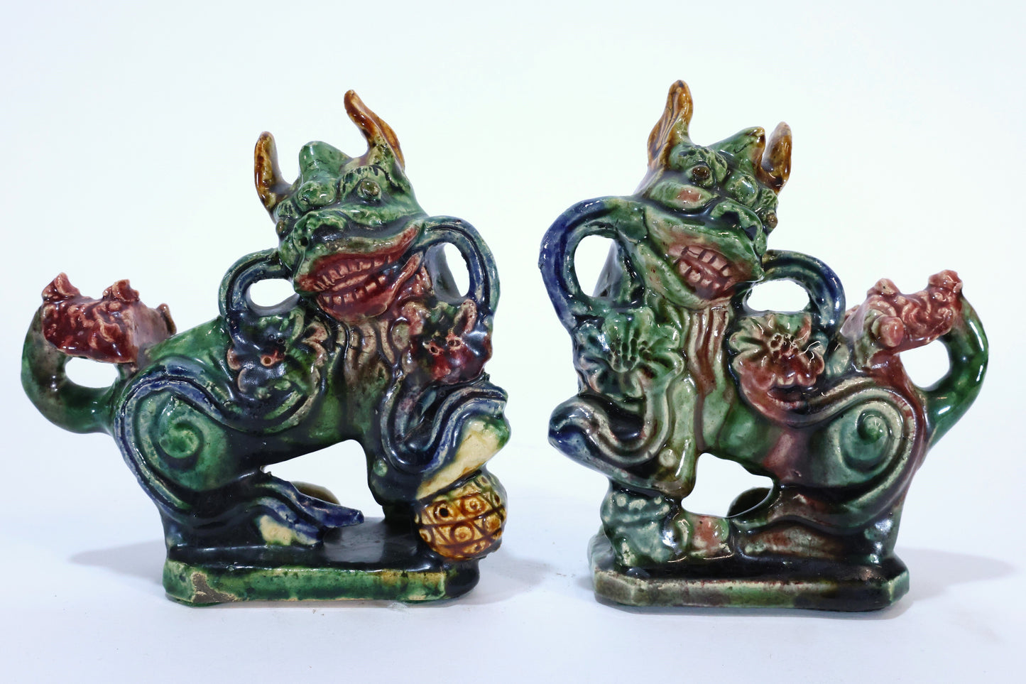 Pair of 19th C. Chinese Sancai-Glazed Foo Dogs