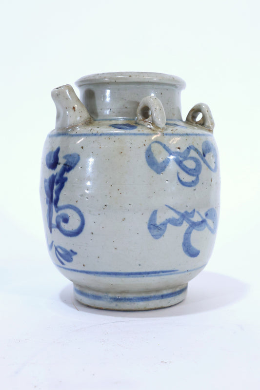 19th C. Chinese Blue and White Ceramic Jar with Calligraphic Decoration