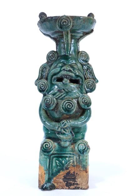 19th C. Chinese Glazed Ceramic Foo Dog Oil Lamp