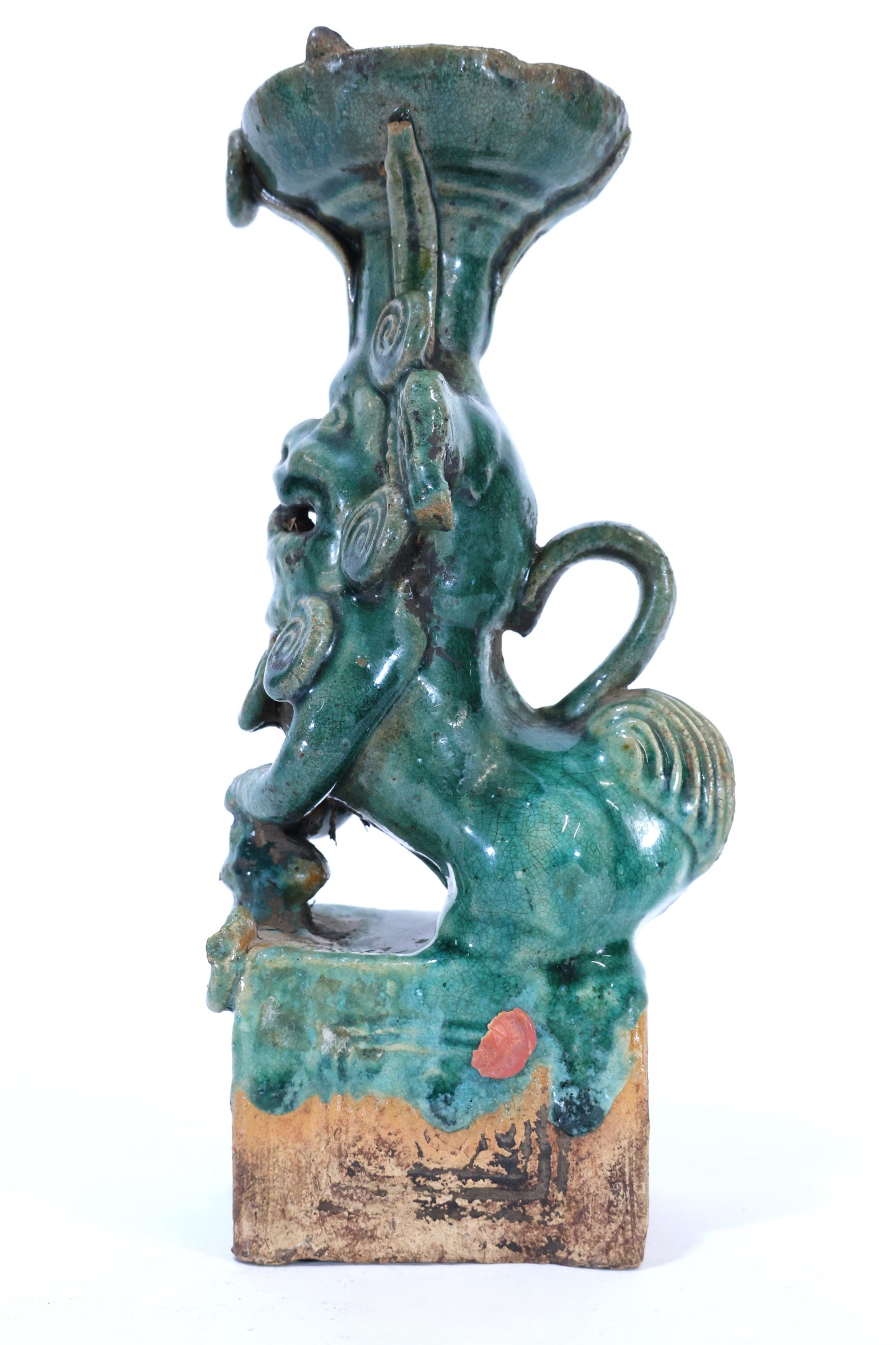 19th C. Chinese Glazed Ceramic Foo Dog Oil Lamp