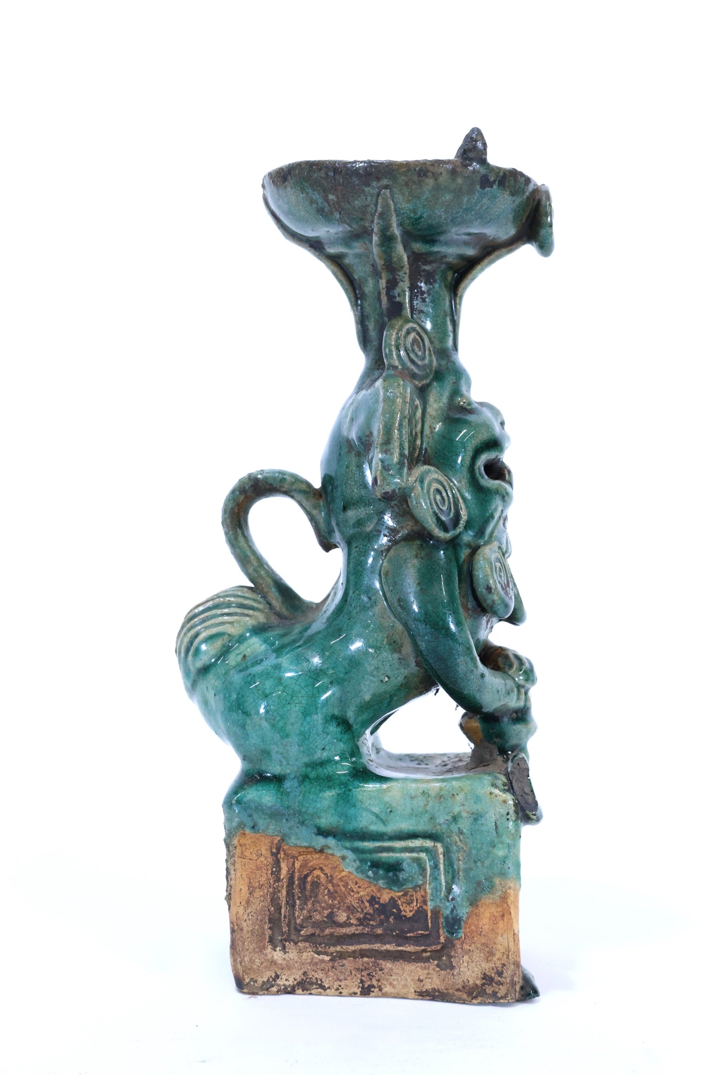 19th C. Chinese Glazed Ceramic Foo Dog Oil Lamp