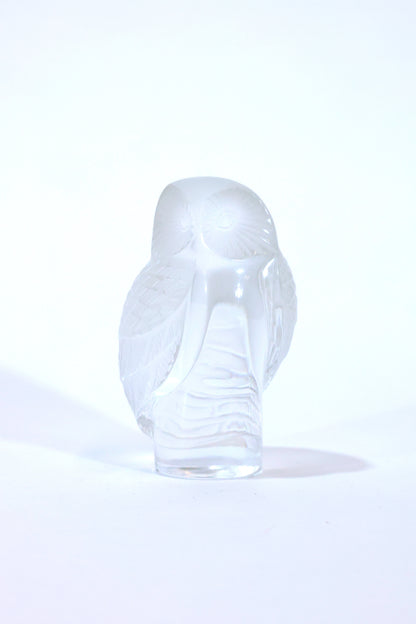 Lalique Frosted Crystal Owl Paperweight