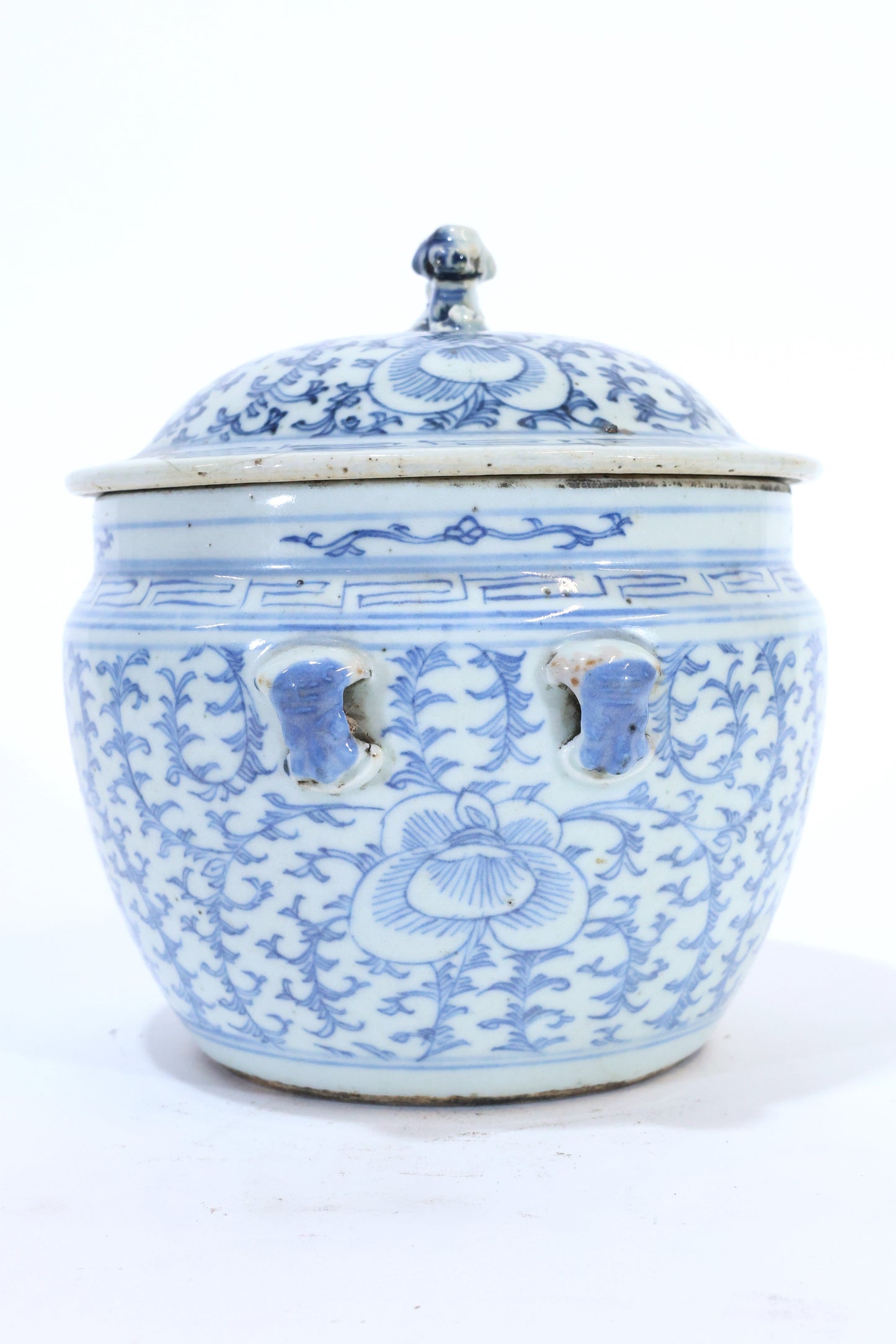 19th C. Chinese Blue and White Covered Jar with Fu Lion Finial