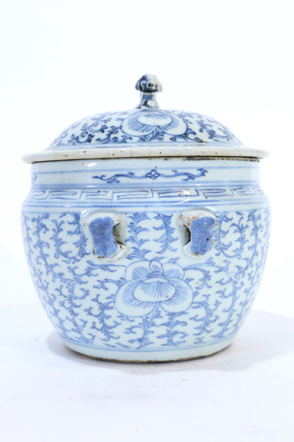 19th C. Chinese Blue and White Covered Jar with Fu Lion Finial