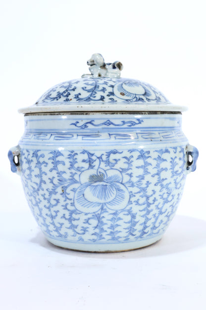 19th C. Chinese Blue and White Covered Jar with Fu Lion Finial