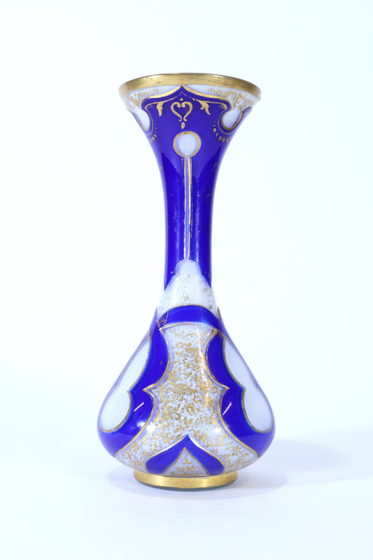 Cobalt cut to Clear and Gilded Glass Vase