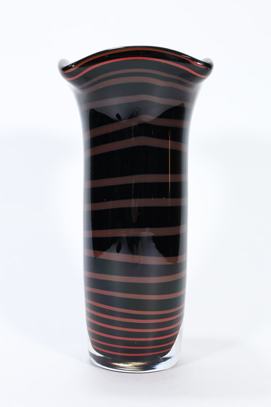 Murano Glass Vase with Red and Black Stripes