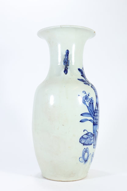 Blue and White Porcelain Vase with Pierced Handles