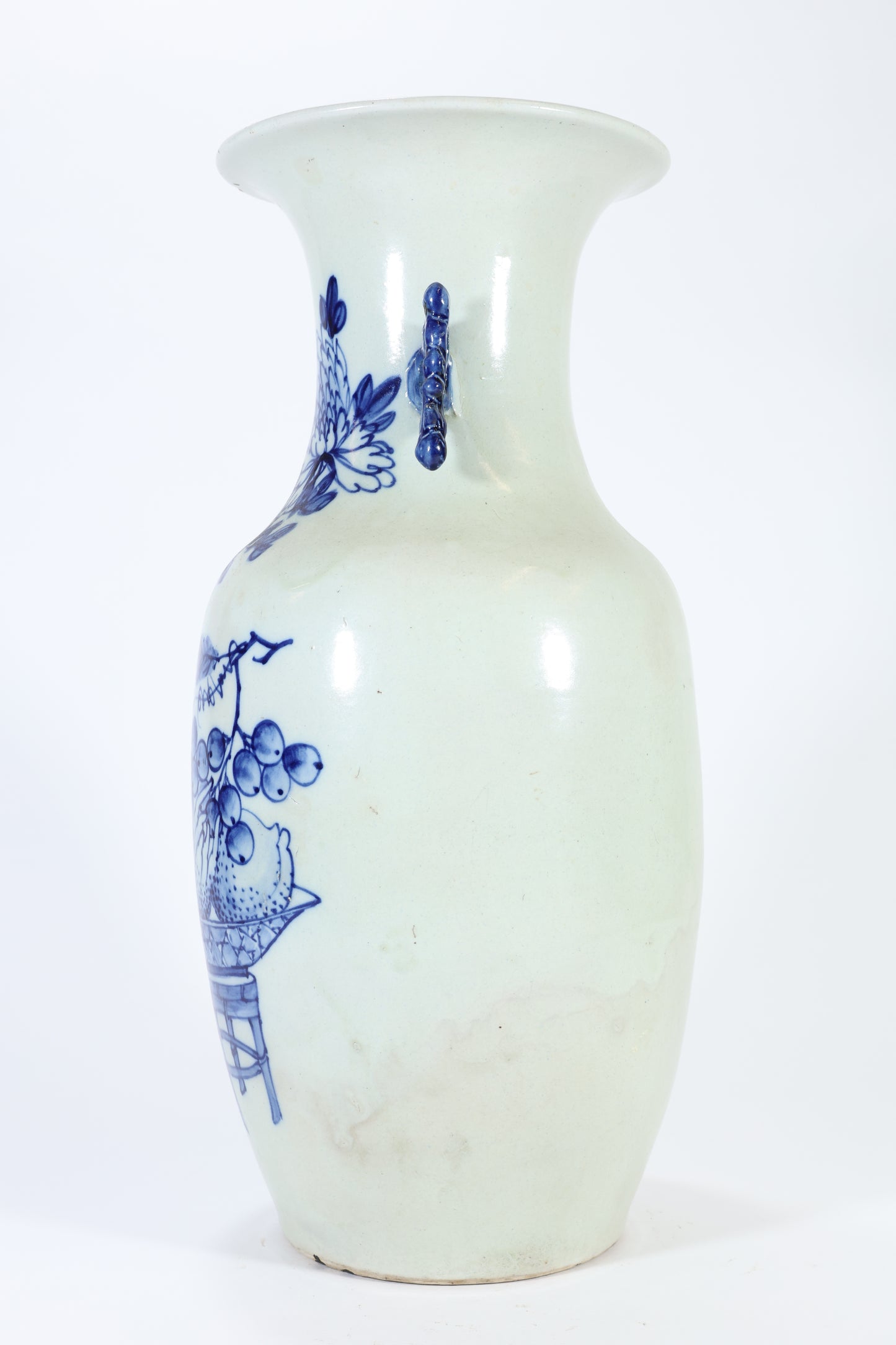 Blue and White Porcelain Vase with Pierced Handles