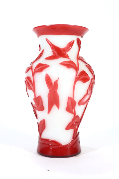 Peking Glass Overlay Vase with Bird and Foliage Motif