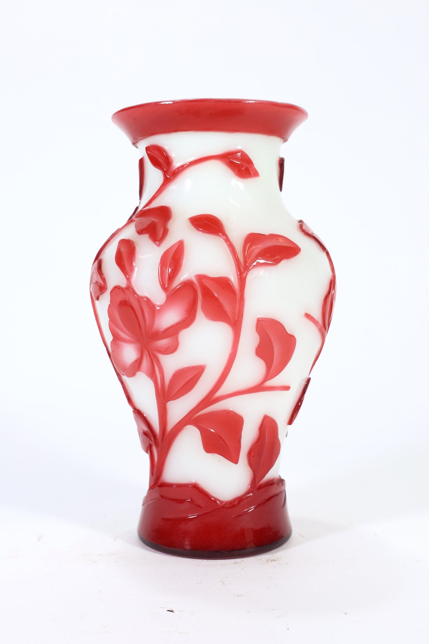 Peking Glass Overlay Vase with Bird and Foliage Motif