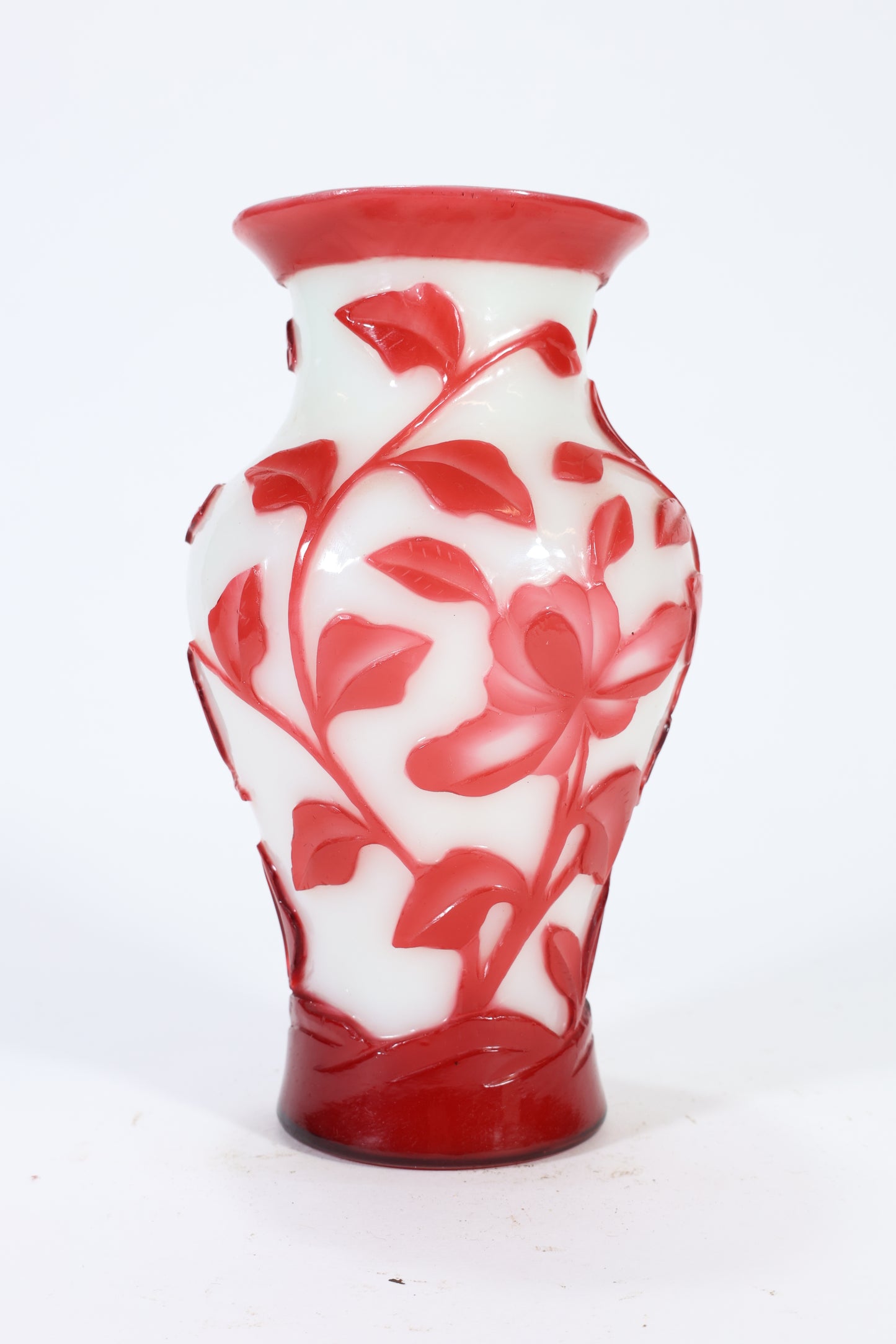 Peking Glass Overlay Vase with Bird and Foliage Motif