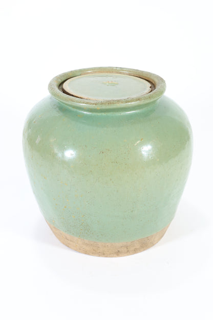 Celadon-Glazed Stoneware Jar with Cover