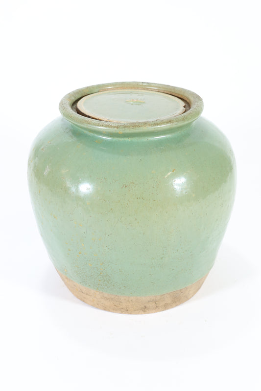 Celadon-Glazed Stoneware Jar with Cover