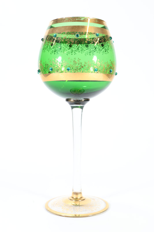 A Massive Bohemian Green Glass Goblet with Gilt and Applied Glass Bead Decoration