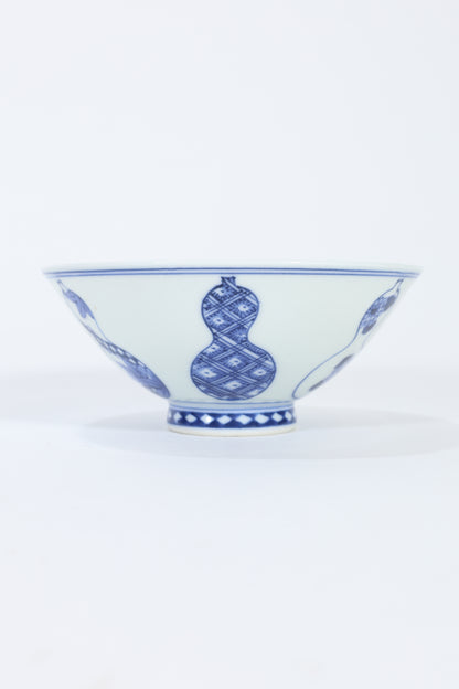 Blue and White Porcelain Bowl with Gourd Motif