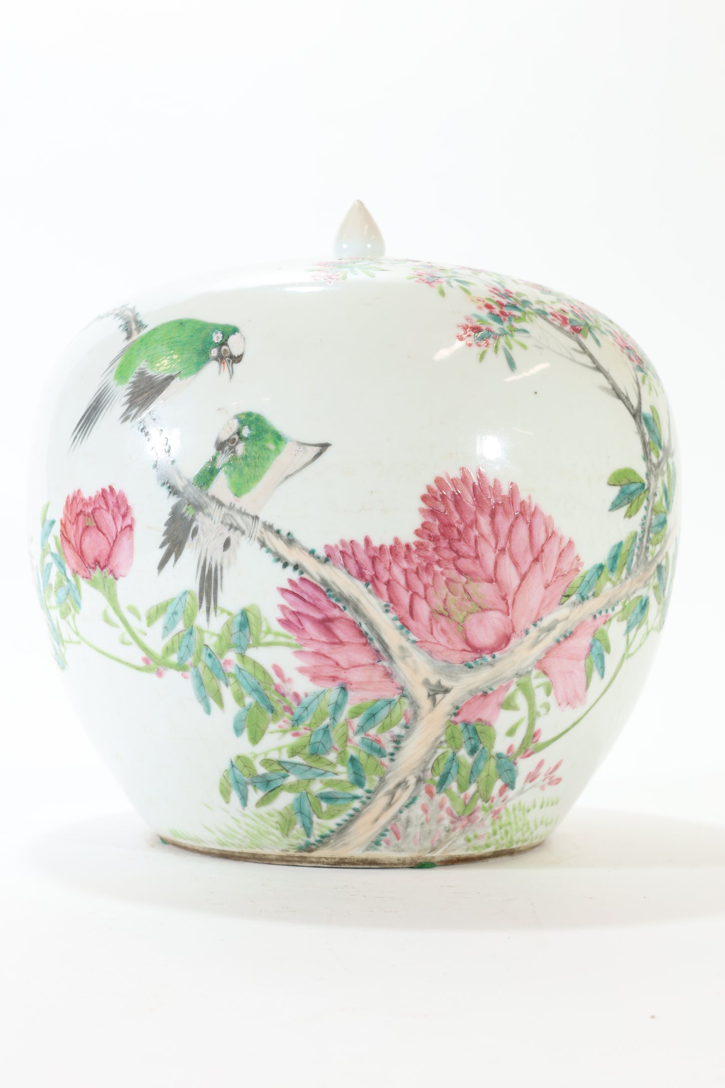 Chinese Porcelain Jar with Parrots and Peonies