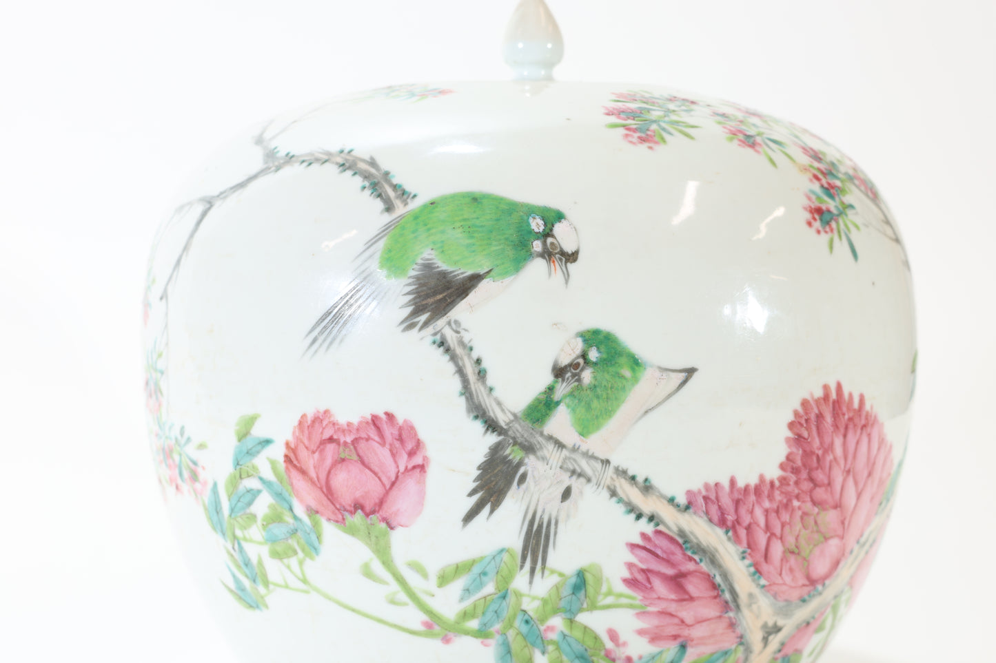 Chinese Porcelain Jar with Parrots and Peonies