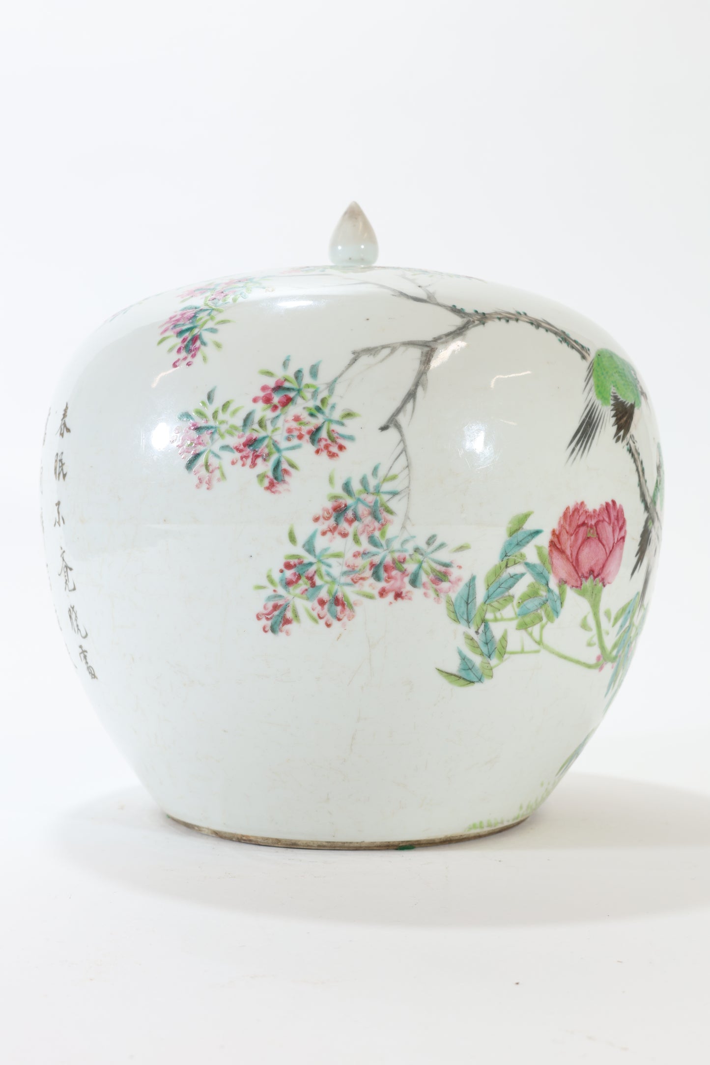 Chinese Porcelain Jar with Parrots and Peonies