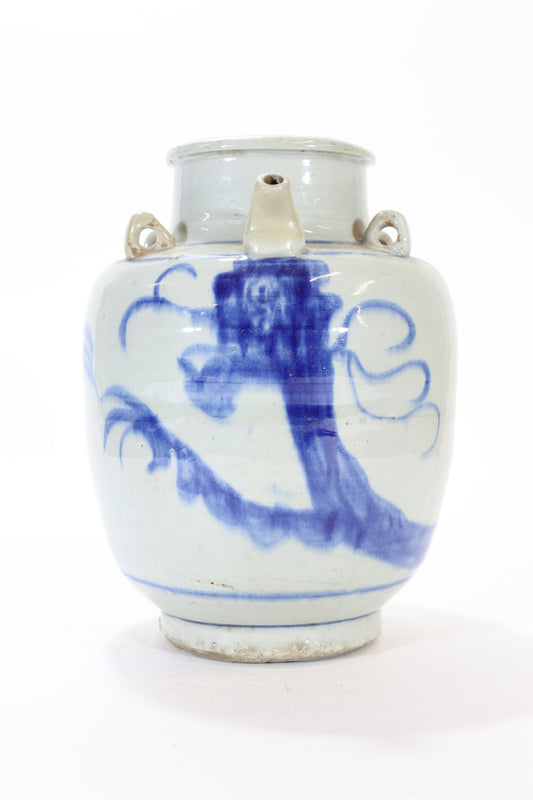 Blue and White Ceramic Water Jar with Spout