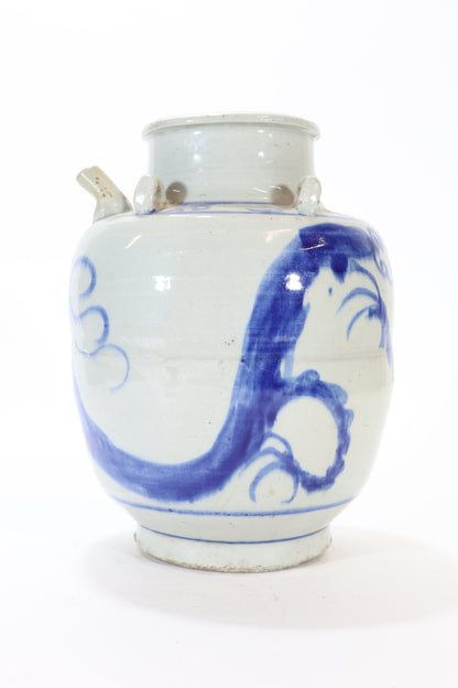 Blue and White Ceramic Water Jar with Spout