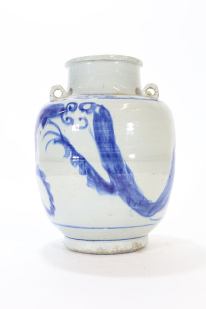 Blue and White Ceramic Water Jar with Spout