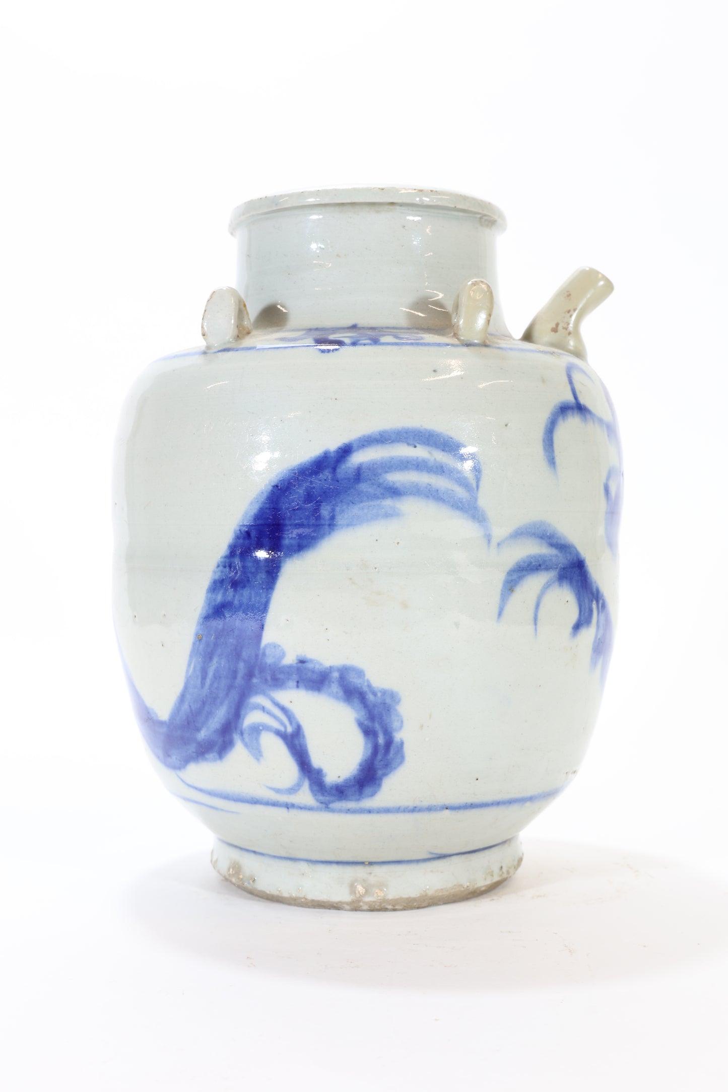 Blue and White Ceramic Water Jar with Spout