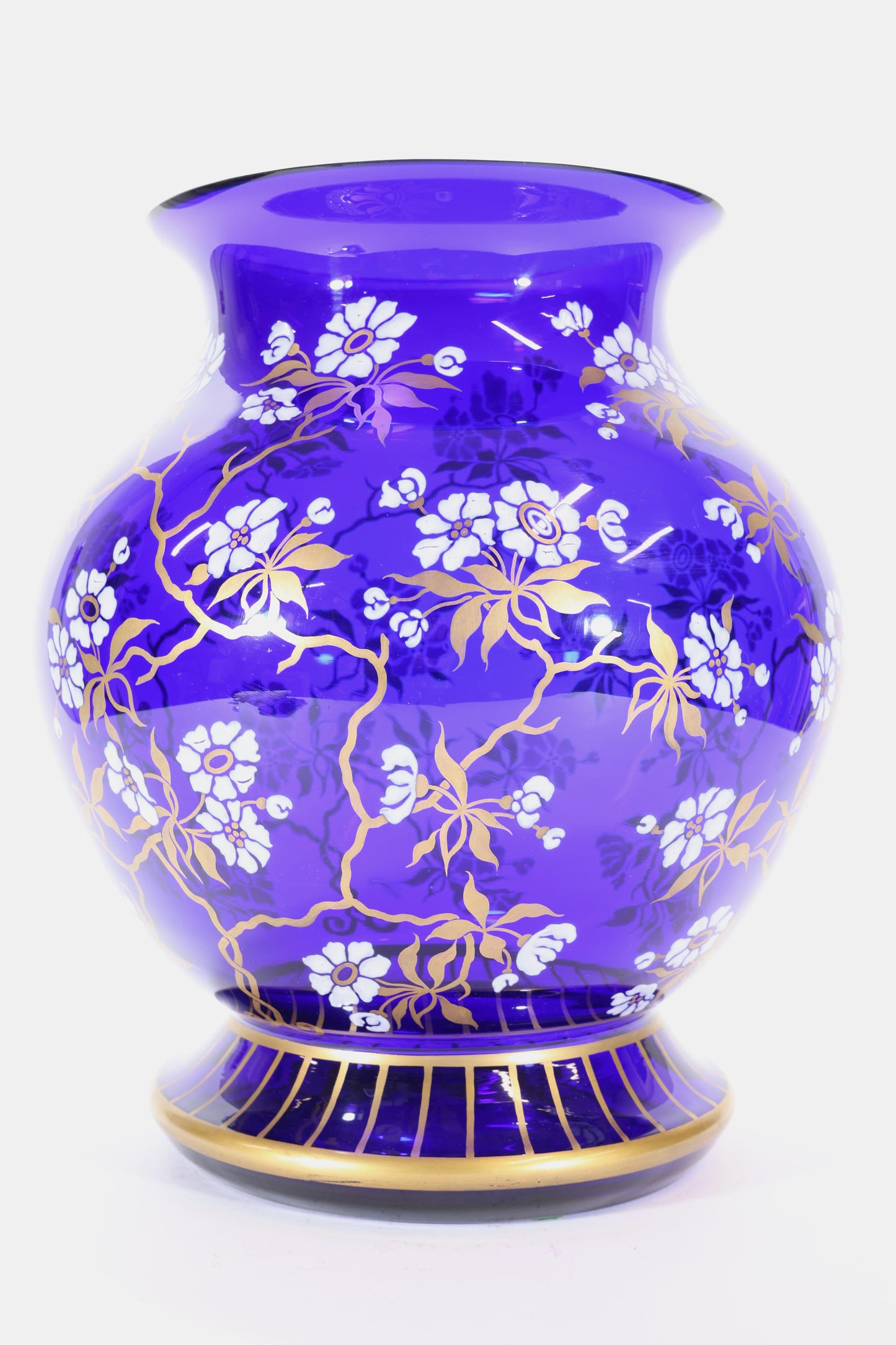 Cobalt Blue Enameled Glass Vase