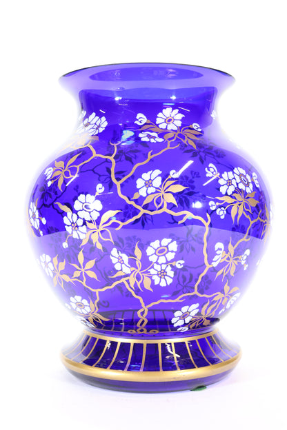 Cobalt Blue Enameled Glass Vase