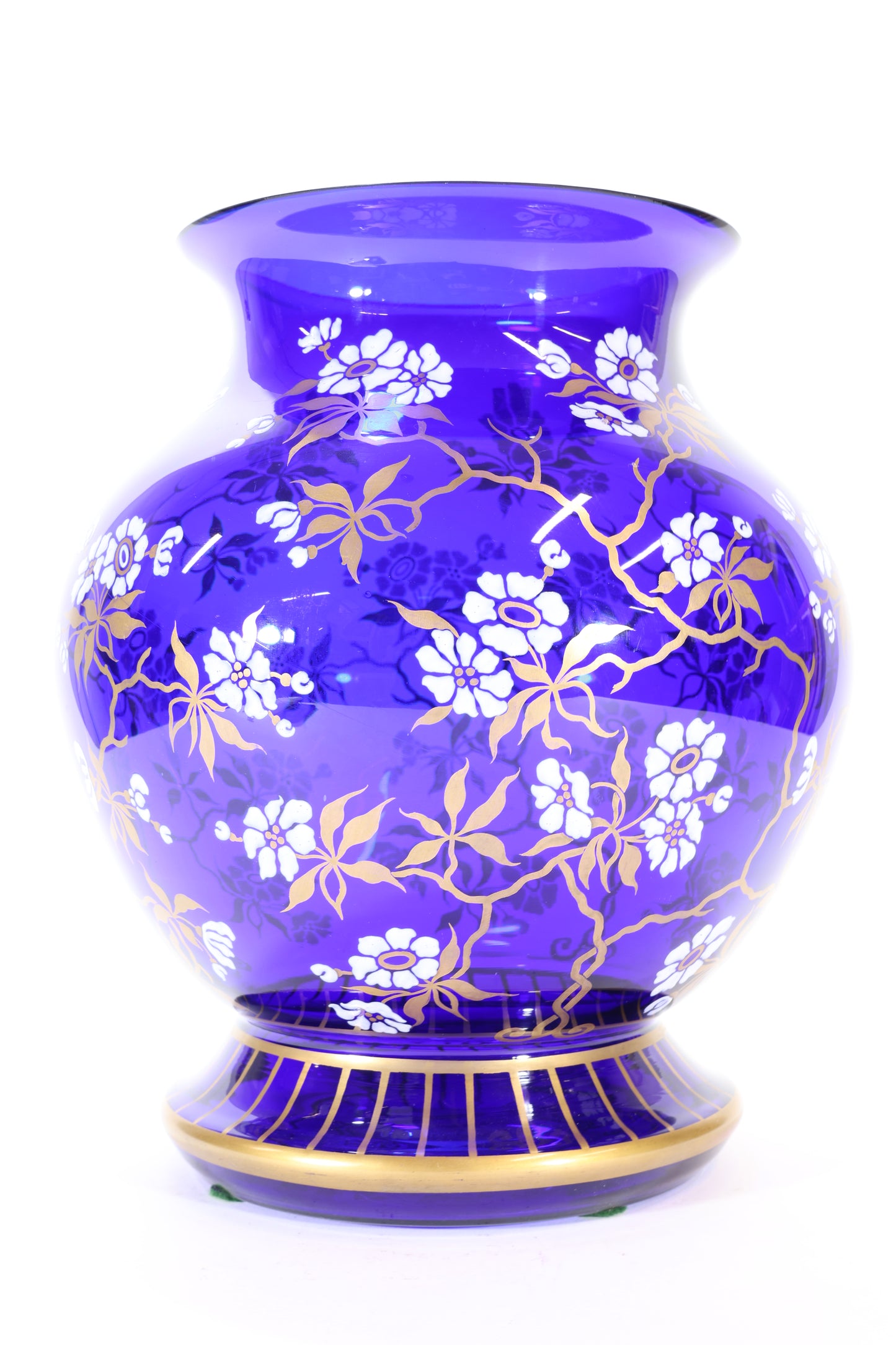 Cobalt Blue Enameled Glass Vase