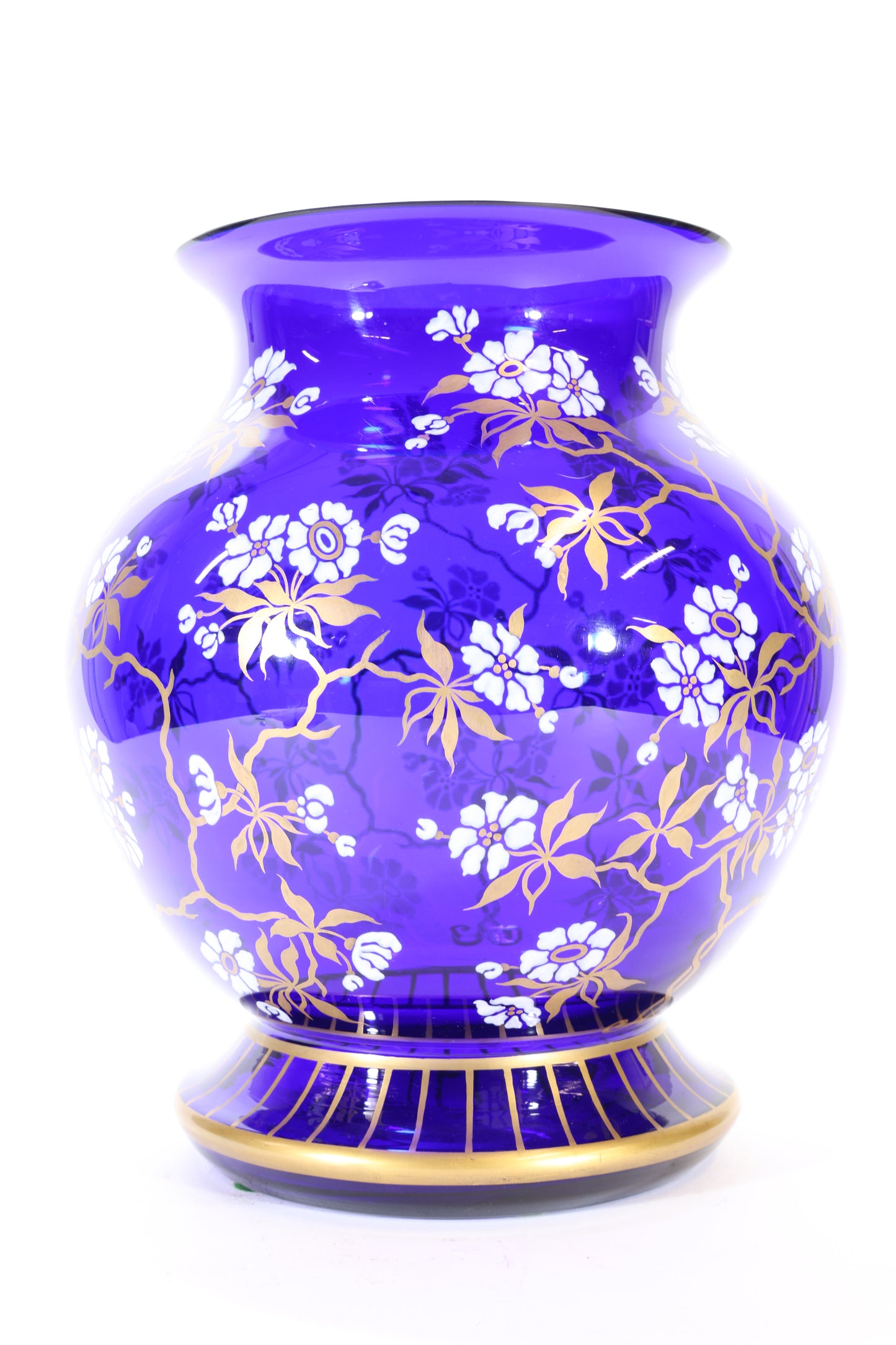 Cobalt Blue Enameled Glass Vase