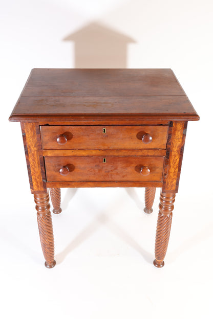 Mahogany Two-Drawer Work Table with Rope-Twist Legs