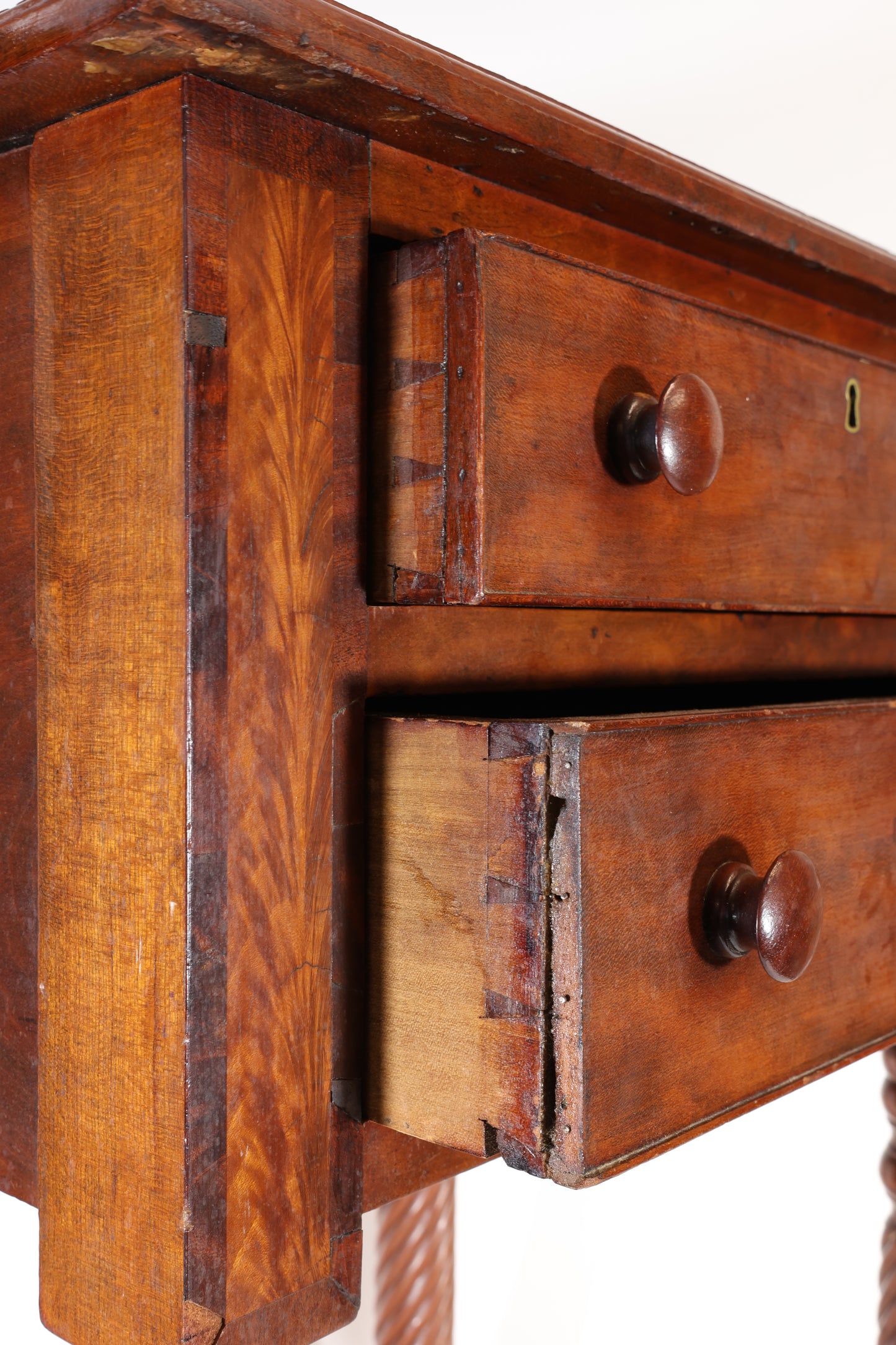 Mahogany Two-Drawer Work Table with Rope-Twist Legs