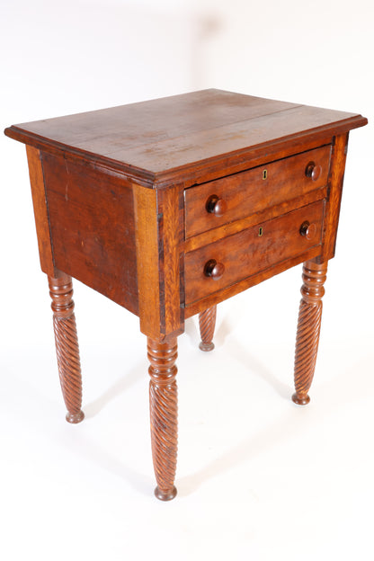 Mahogany Two-Drawer Work Table with Rope-Twist Legs