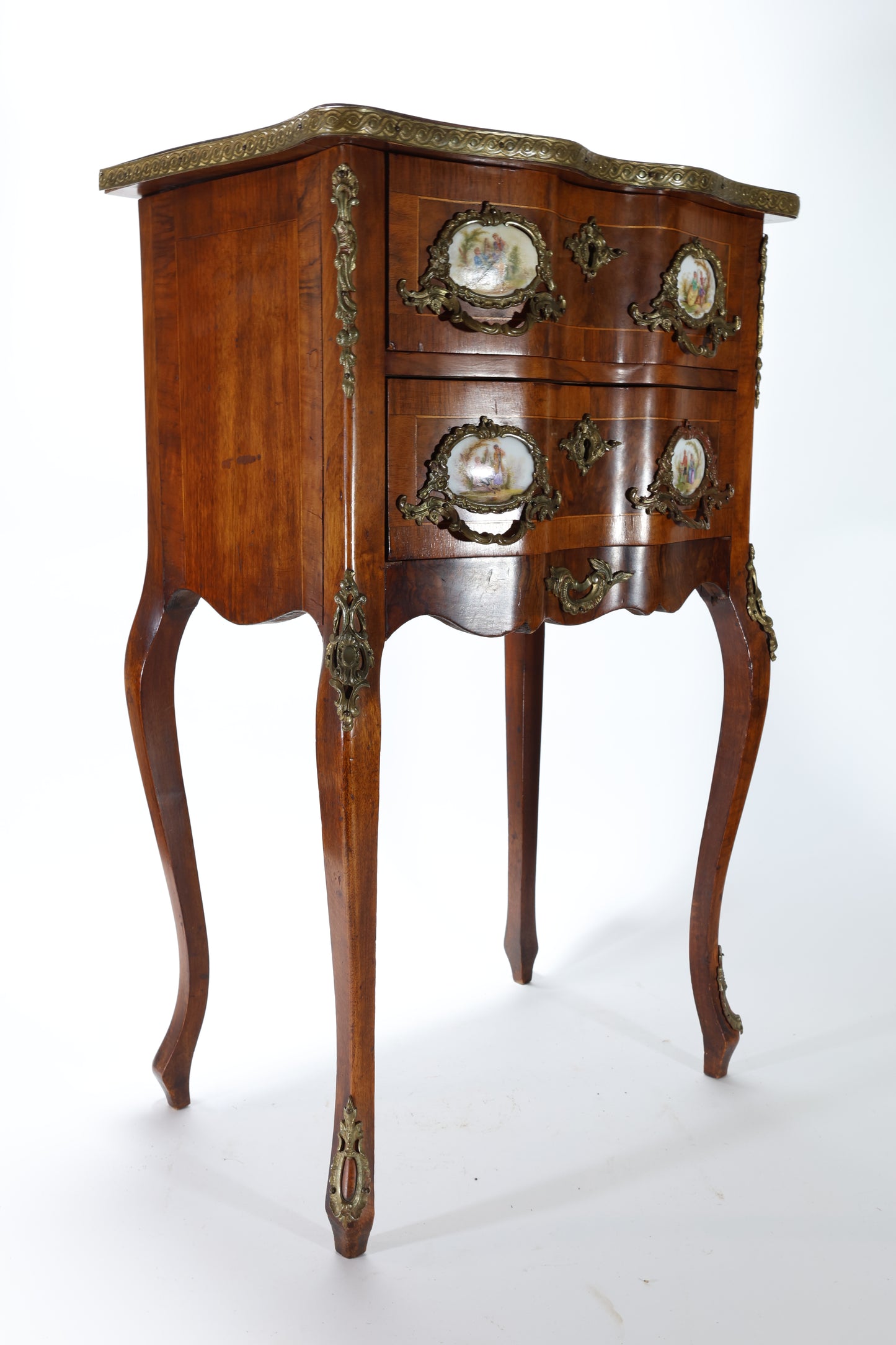 French Louis XV-Style Walnut and Vernis Martin Sewing Table