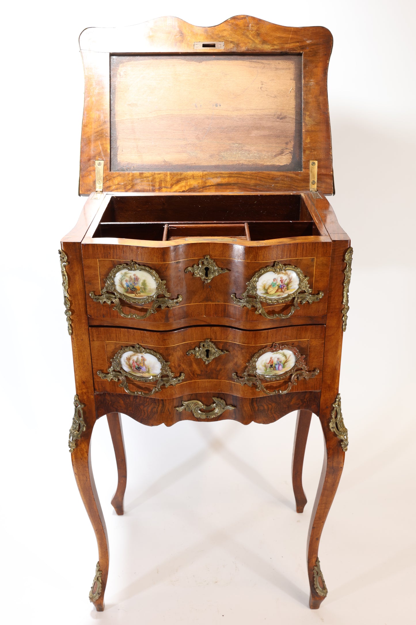 French Louis XV-Style Walnut and Vernis Martin Sewing Table