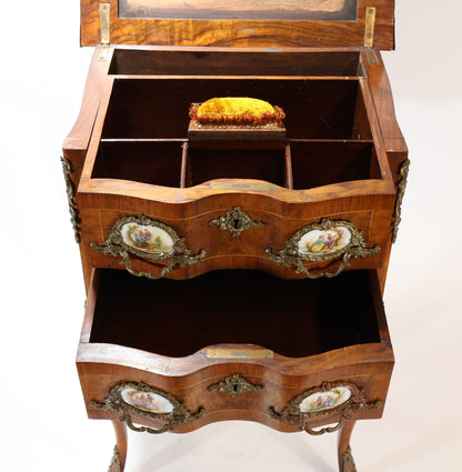 French Louis XV-Style Walnut and Vernis Martin Sewing Table