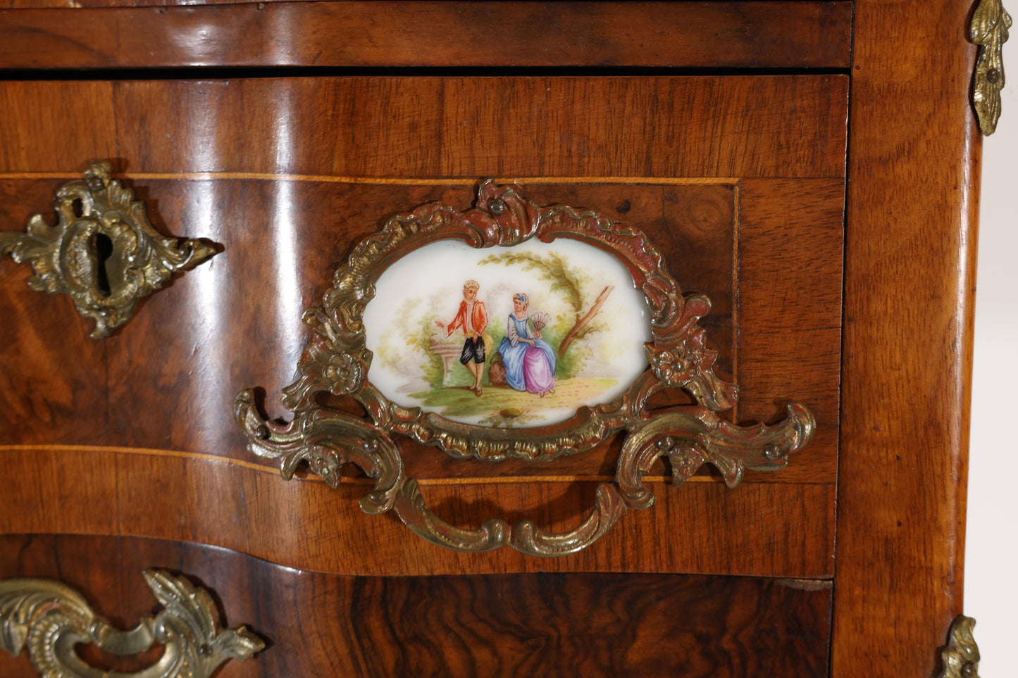 French Louis XV-Style Walnut and Vernis Martin Sewing Table