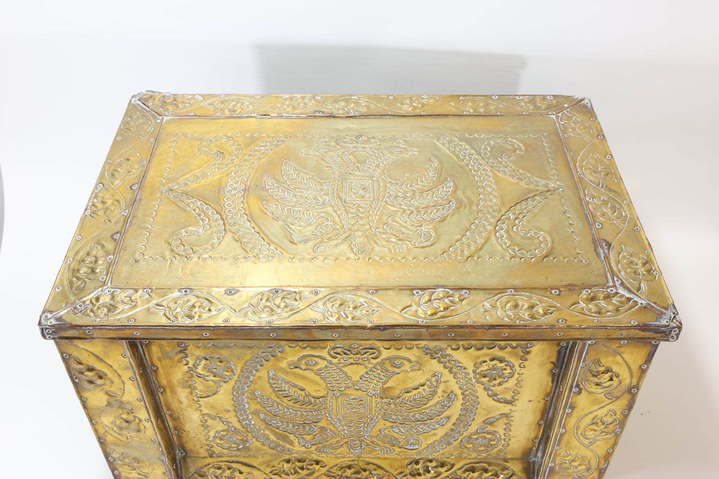 Russian Brass-Clad Storage Trunk with Repoussé Decoration